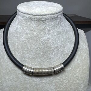 Necklace Choker Neoprene Rubber & Stainless Steel Beads Flex On Punk Modern Goth